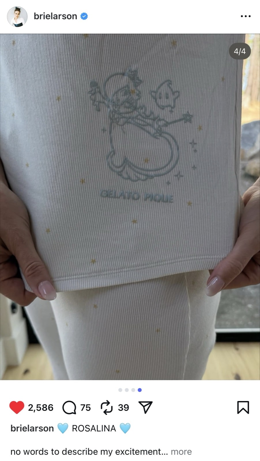 Brie Larson wearing the Gelato Pique Super Mario collab