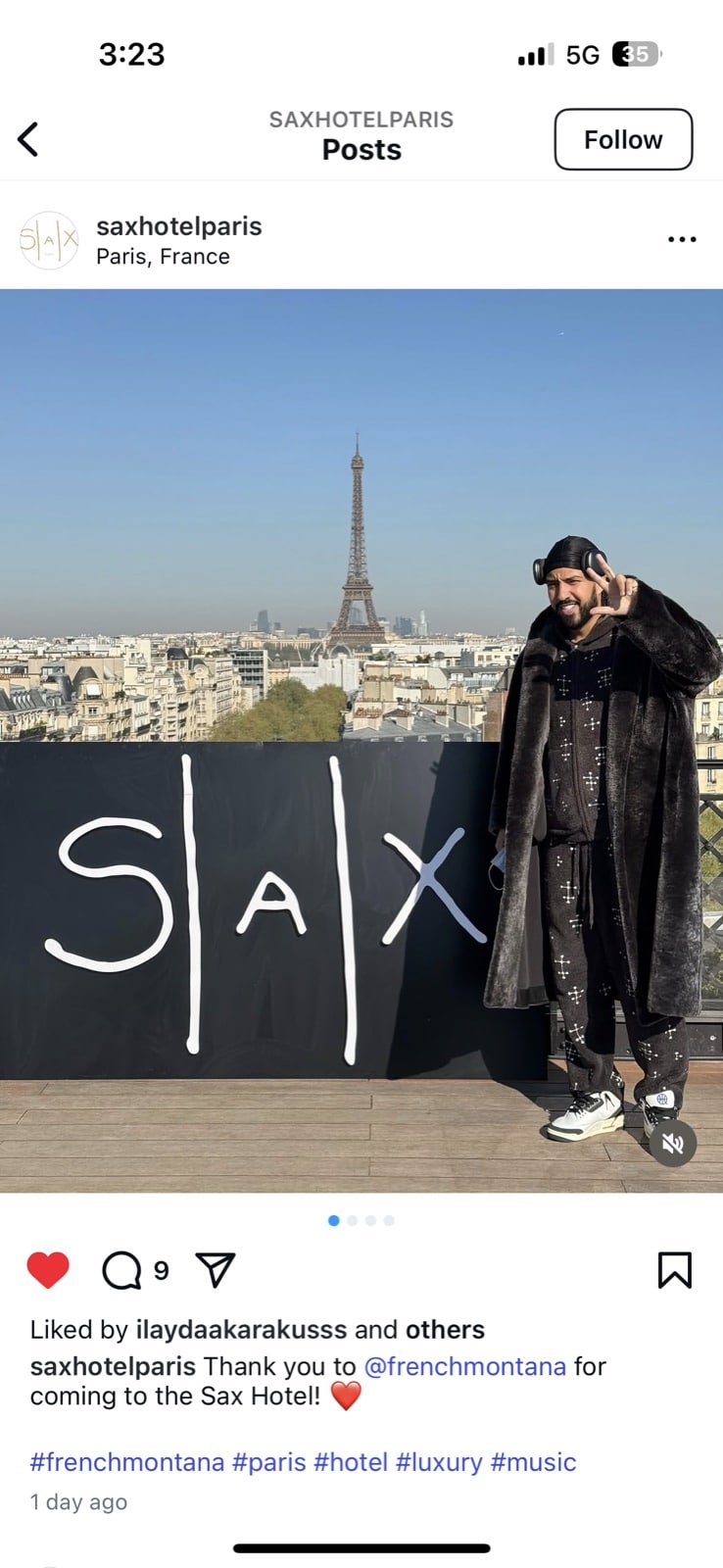 French Montana wearing the Gelato Pique Eames collab in Paris